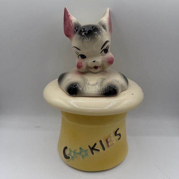 American Bisque Other - Vintage American Bisque Magic Hat Bunny Rabbit In Yellow Hat Cookie Jar 50s 60s